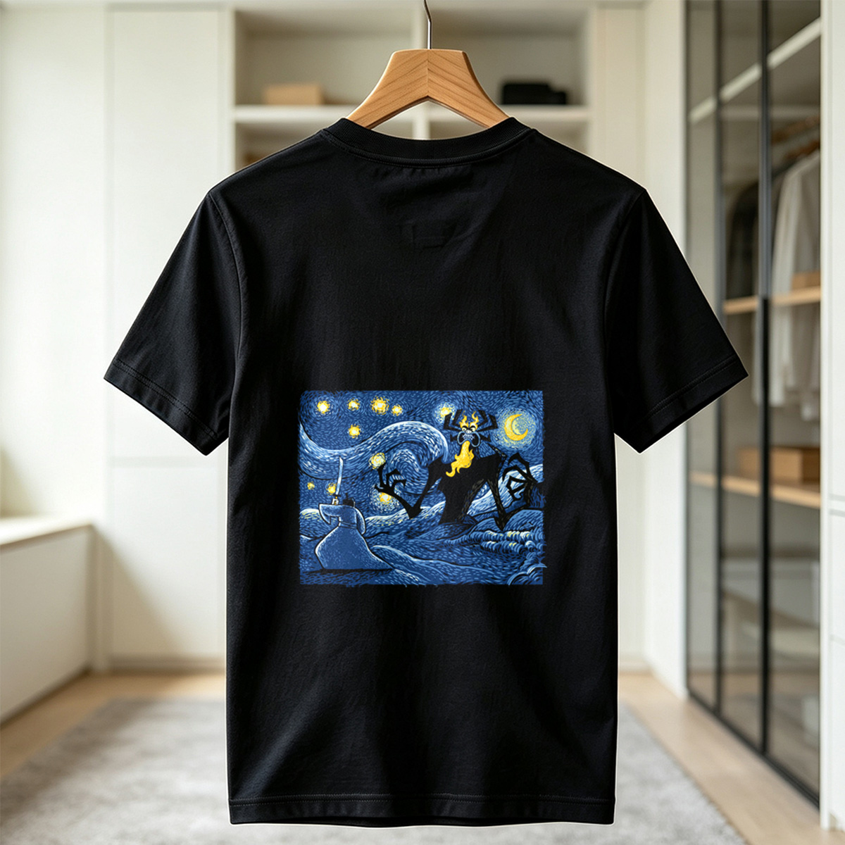 Samurai and Spider Demon in Starry Night - Tee