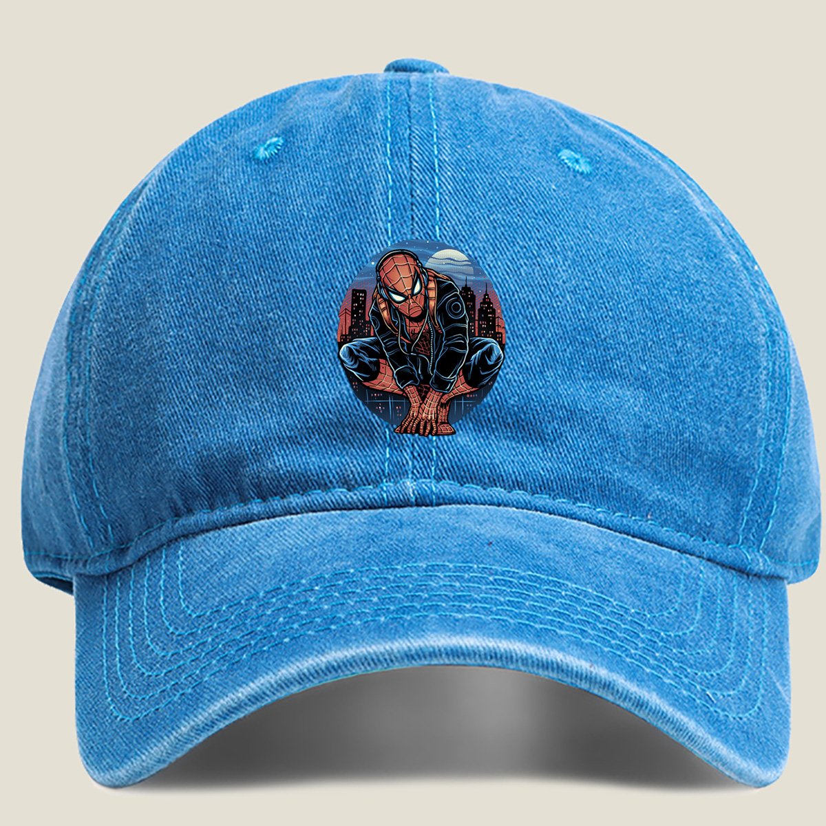 Spider-Man in Urban Night Scene - Washed Denim - Baseball Cap