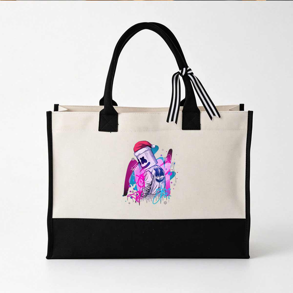 Santa Bucket Man in Graffiti Style - Canvas patchwork gift tote bag