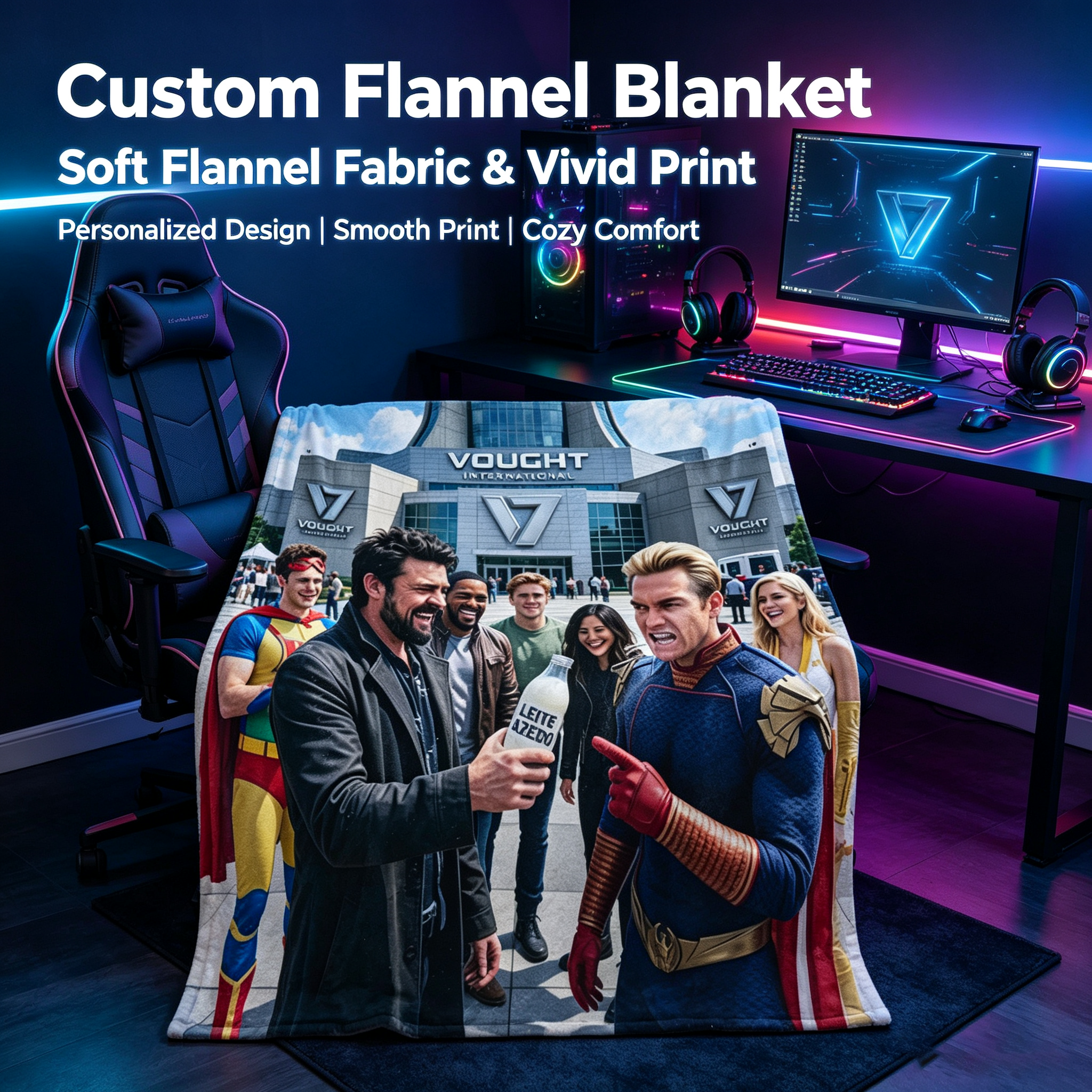 Custom Face Blanket The Boys Vought International Superheroes Flannel Blanket Perfect for Fans of Homelander and Soldier Boy Cozy Gift for TV Show Enthusiasts