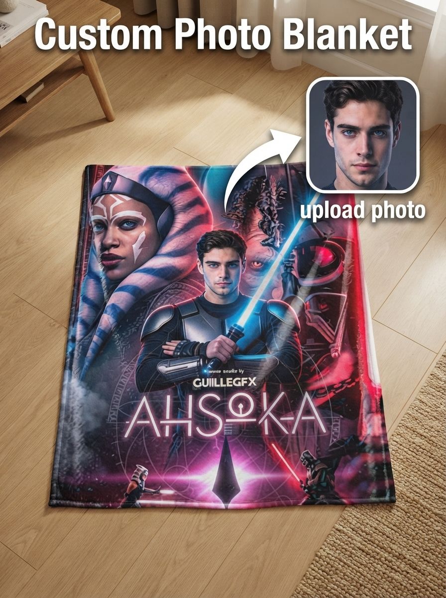 Custom Photo Face Flannel Blanket Personalized Sci-Fi Warrior Graphic Throw Soft Cozy Warm Bed Sofa Keepsake Gift