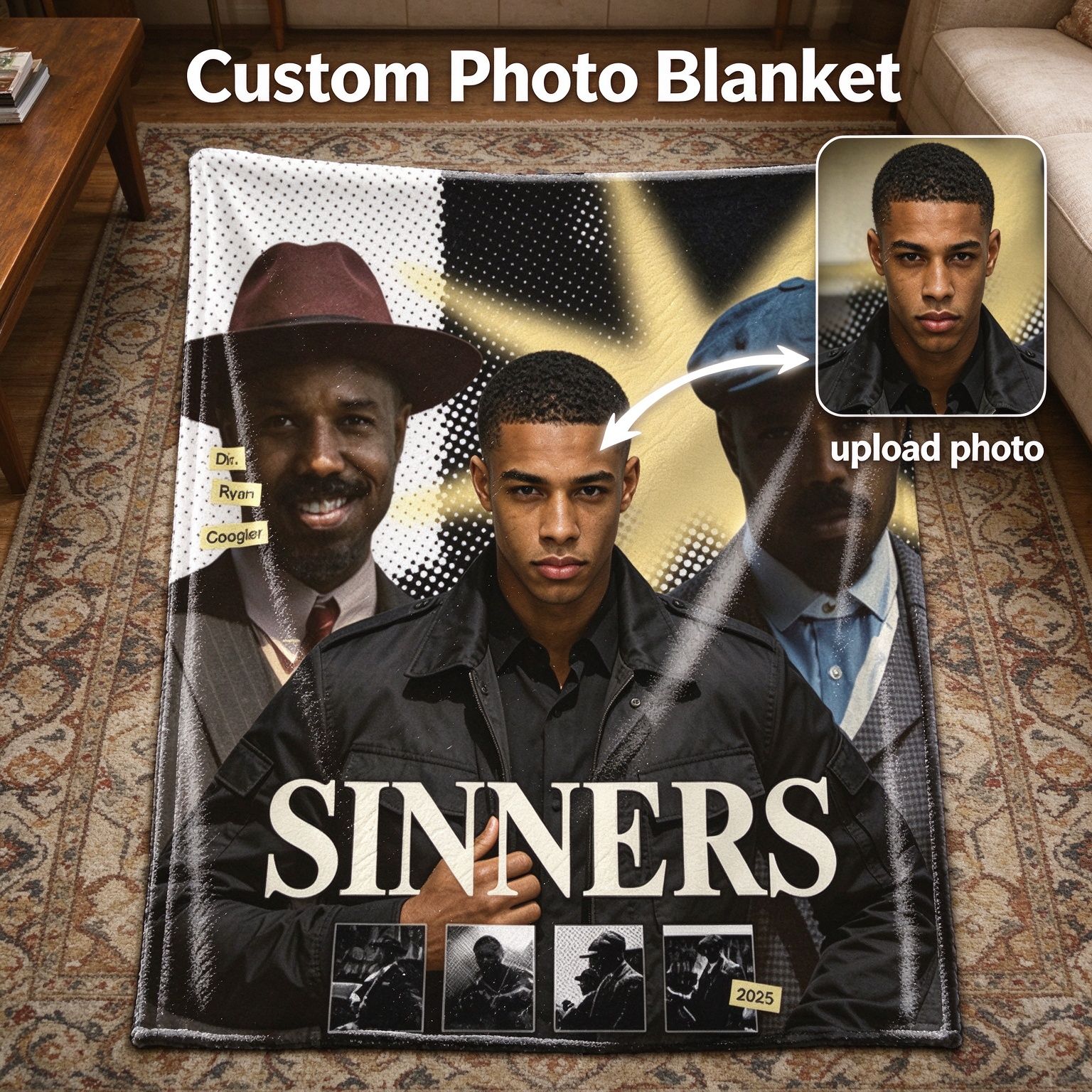 Custom Photo Flannel Blanket Personalized Headshot Portrait Throw Lightweight Anti-Pilling Fleece Bed Couch Movie Fan