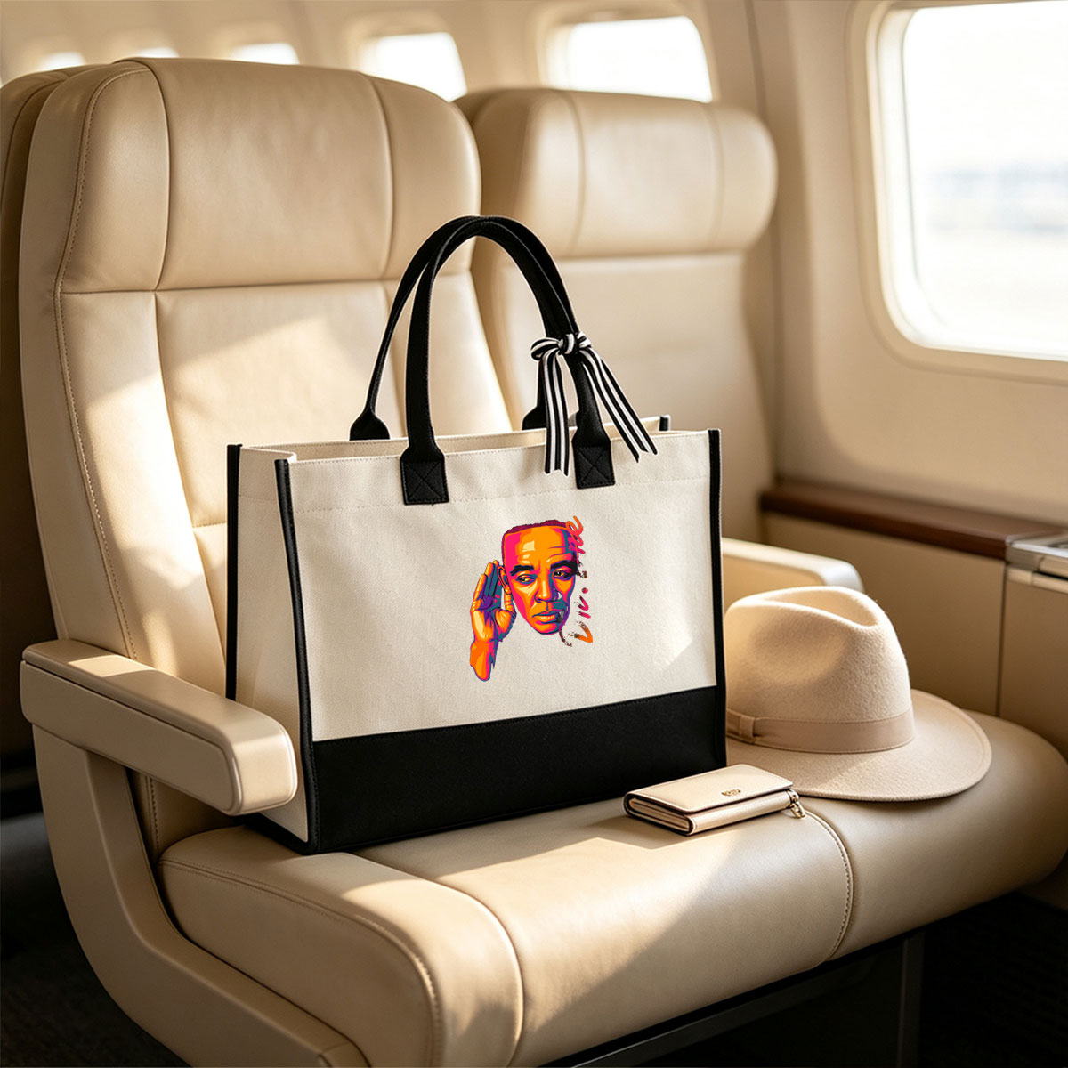 Vibrant Pop Art Portrait of a Man with Hand to Ear - Canvas patchwork gift tote bag
