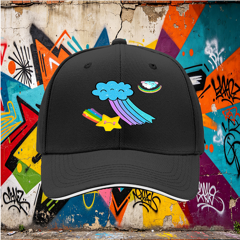 Unisex Classic Sandwich Hat with Rainbow Star and Cloud Print - Perfect for Casual Outings, Outdoor Activities, and Everyday Wear - Ideal for Adults and Teens Seeking Fun, Colorful Headwear
