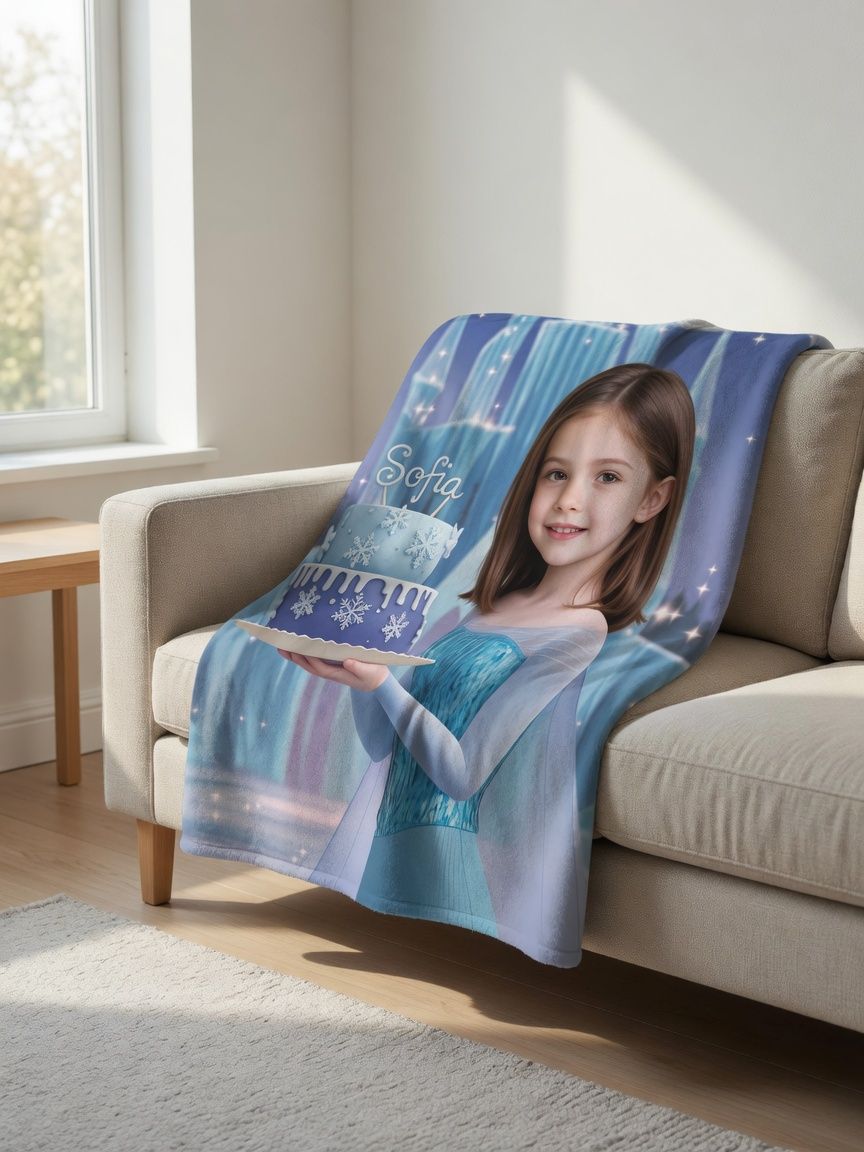 Custom Face Photo Blanket Ultra Soft Flannel Ice Princess Birthday Throw Ideal Personalized Keepsake Gift