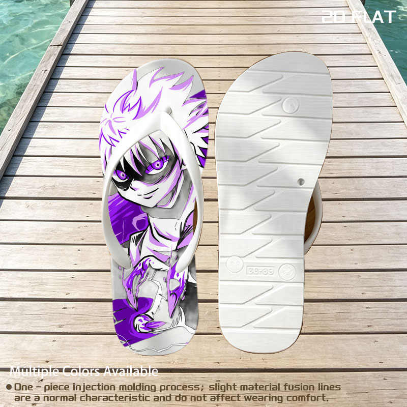 Saitama from One Punch Man in a dynamic pose with purple energy effects -  flip-flops