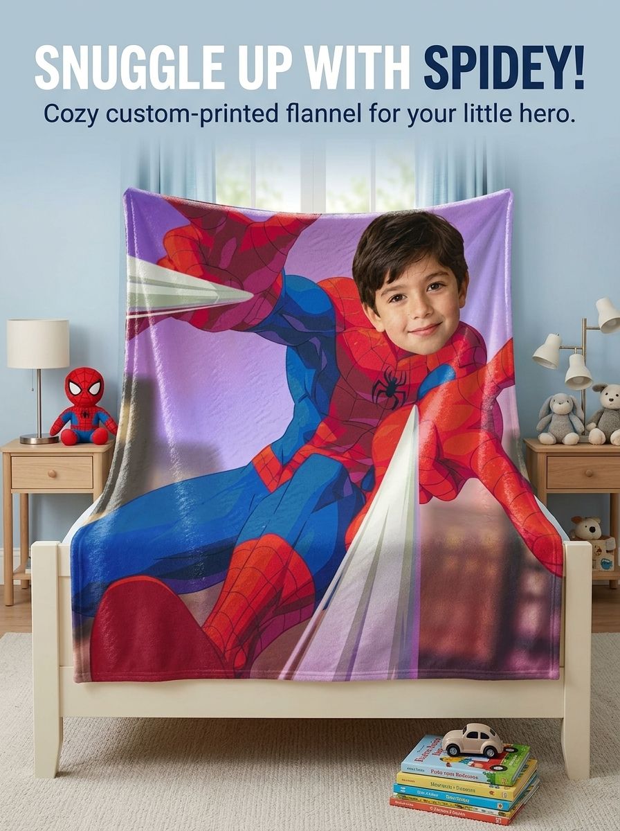 Custom Superhero Photo Blanket, Personalized Face Flannel Throw, Ultra Soft Anti-Pilling Cozy Fleece Blanket for Kids