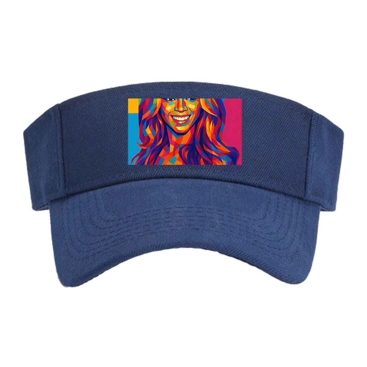 Colorful Portrait of a Smiling Woman with Vibrant Geometric Patterns -  Visor cap
