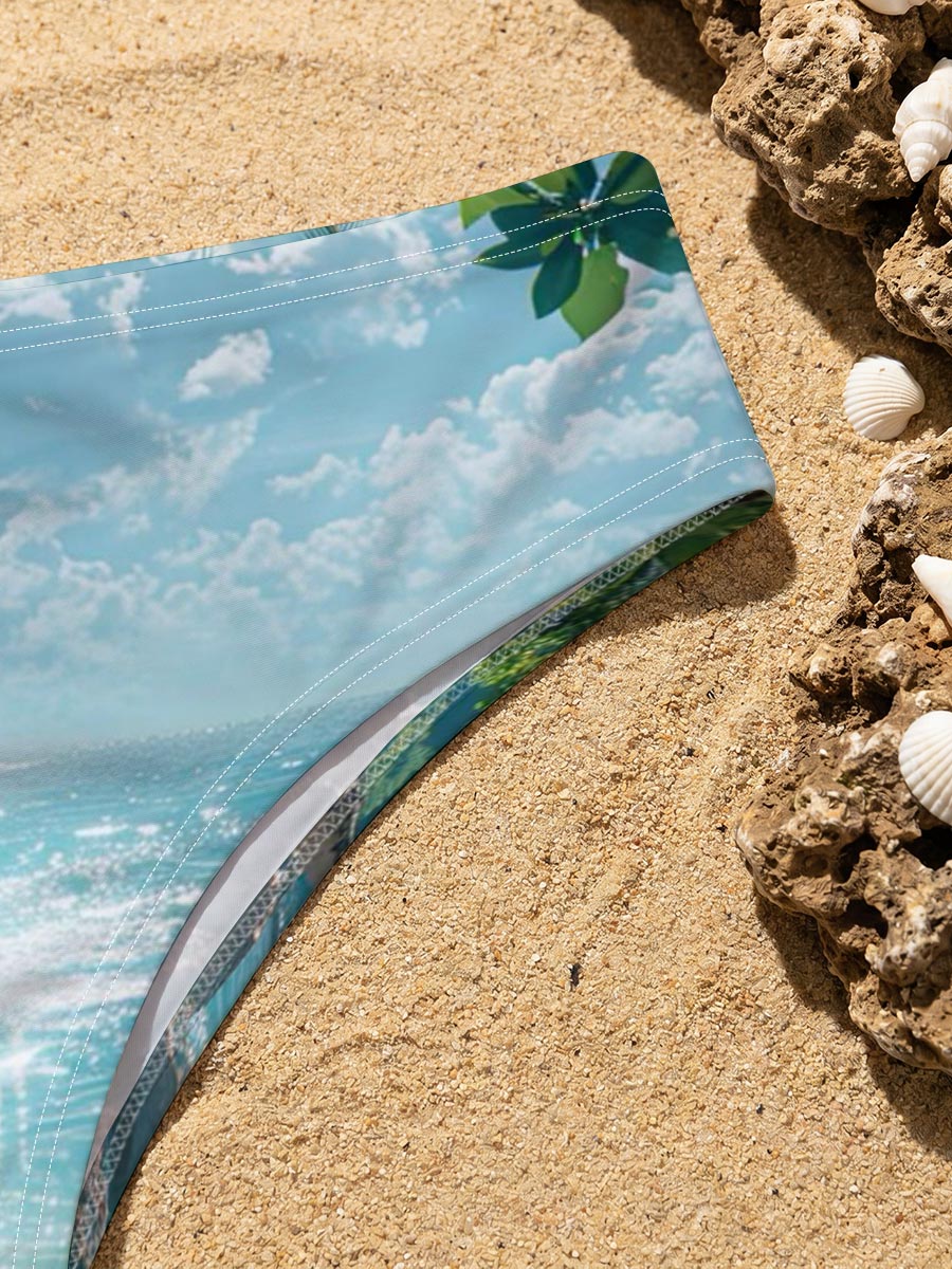 Tropical Beach with Palm Trees and Crystal Clear Water -  Men's swim trunks