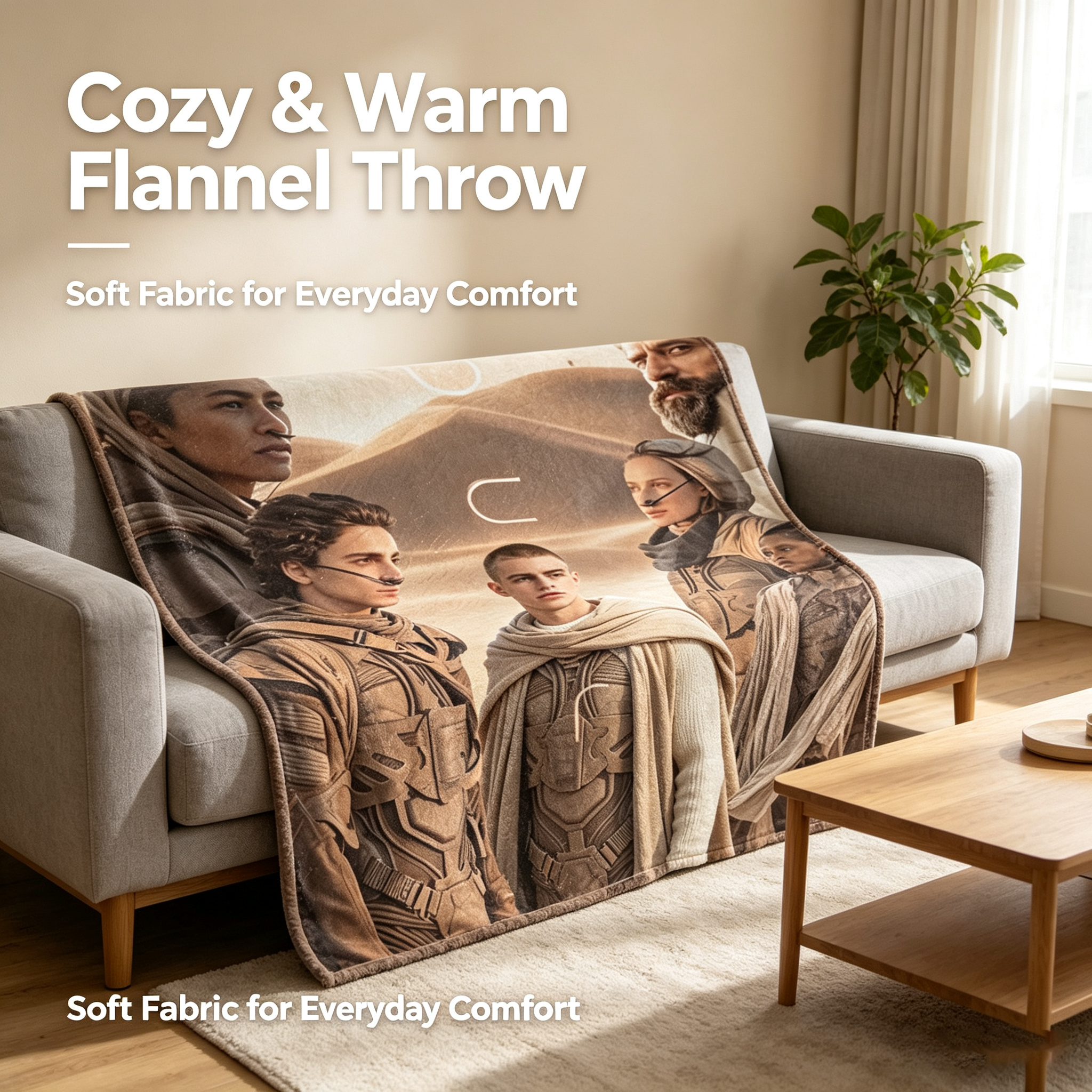 Custom Face Blanket Dune Movie Characters Flannel Blanket Desert Adventure Theme Gift for Fans and Collectors