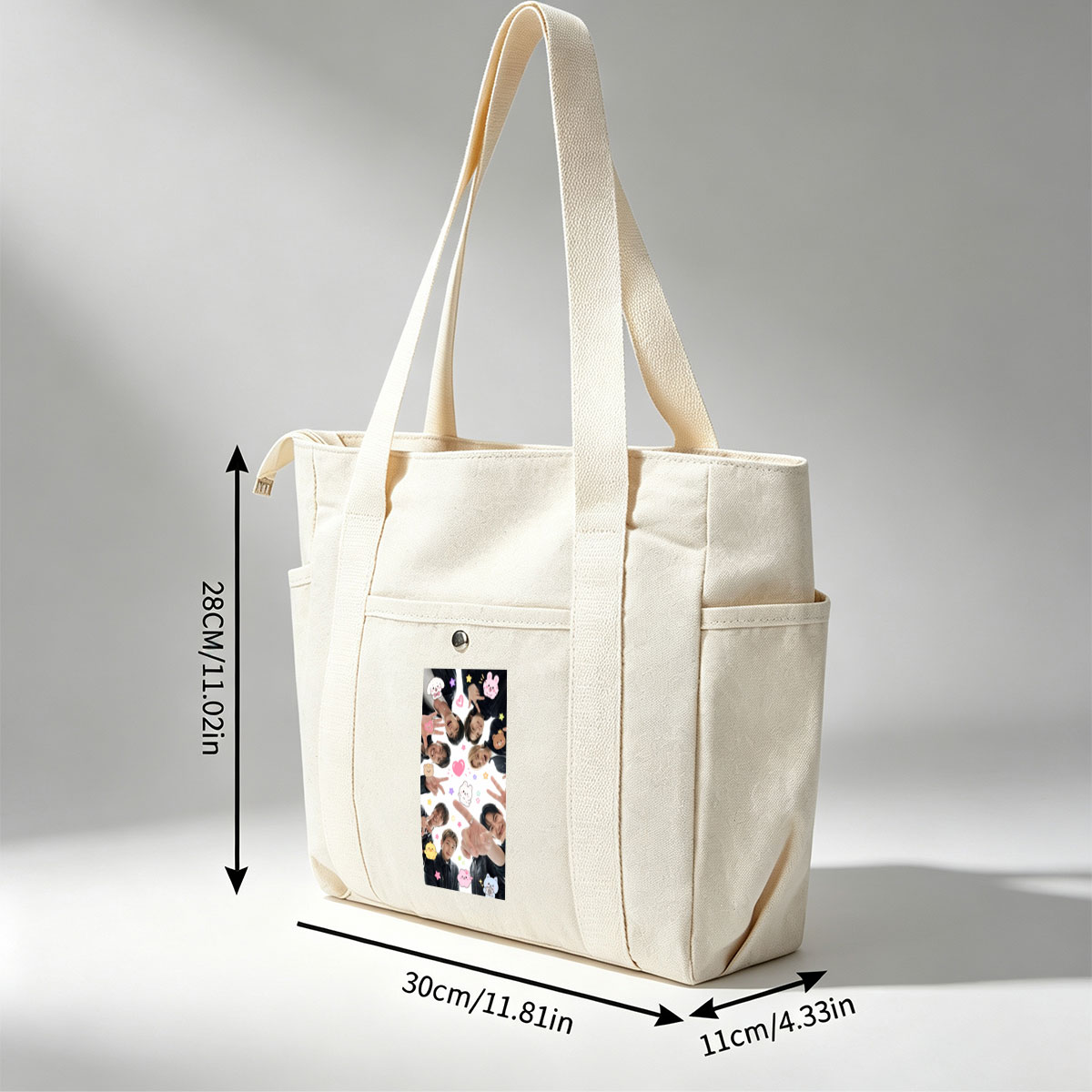 BTS Members in a Circle with Cute Stickers and Peace Signs - Multi-pocket bags