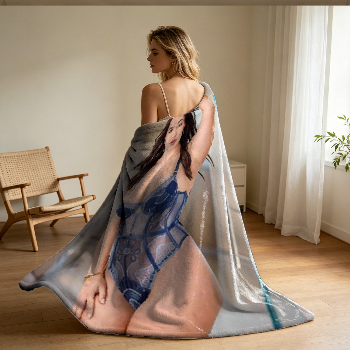 Morning Coffee in Beige Lingerie - Blanket