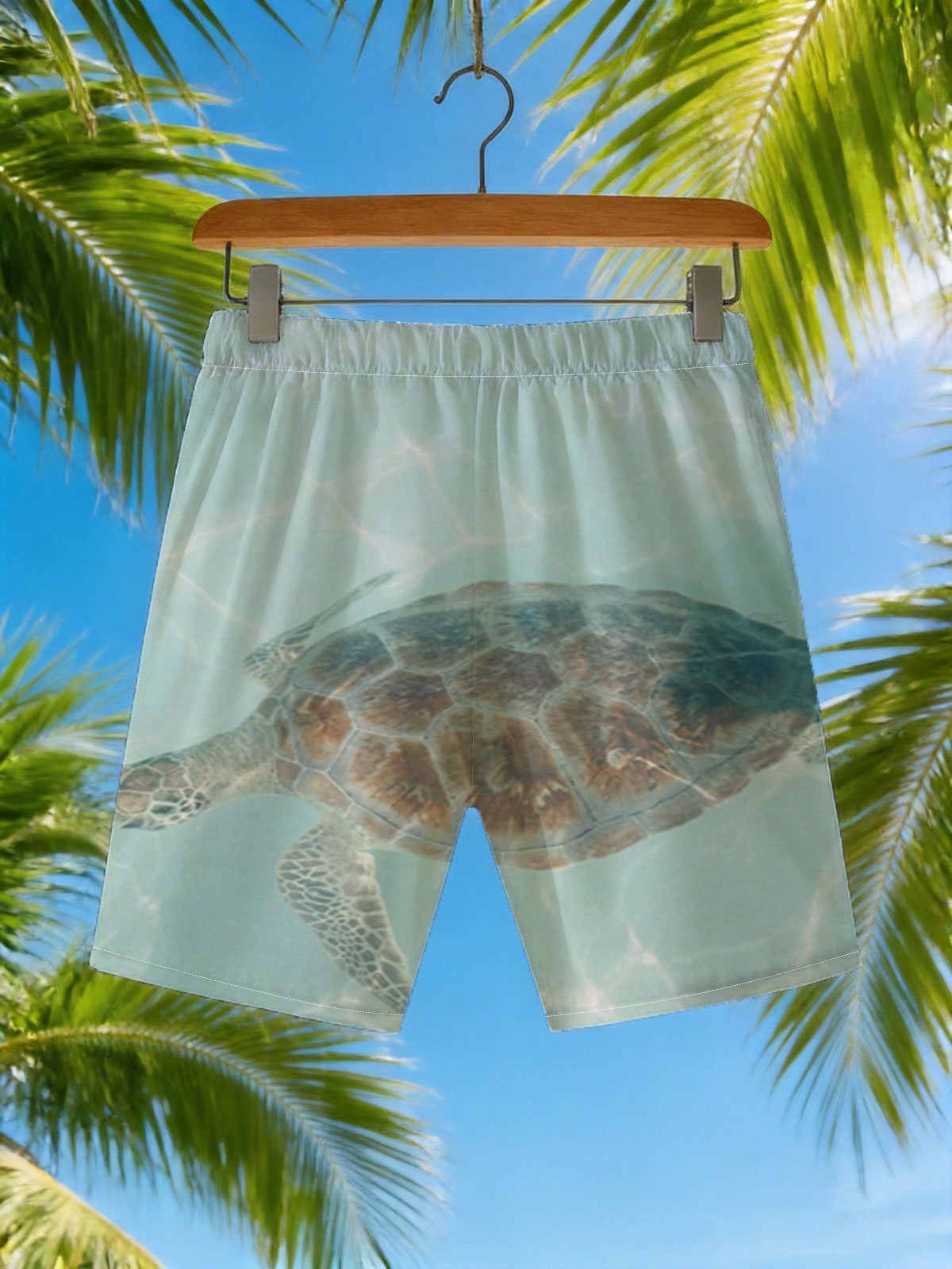 Sea Turtle Swimming in Clear Blue Water -  Beach shorts