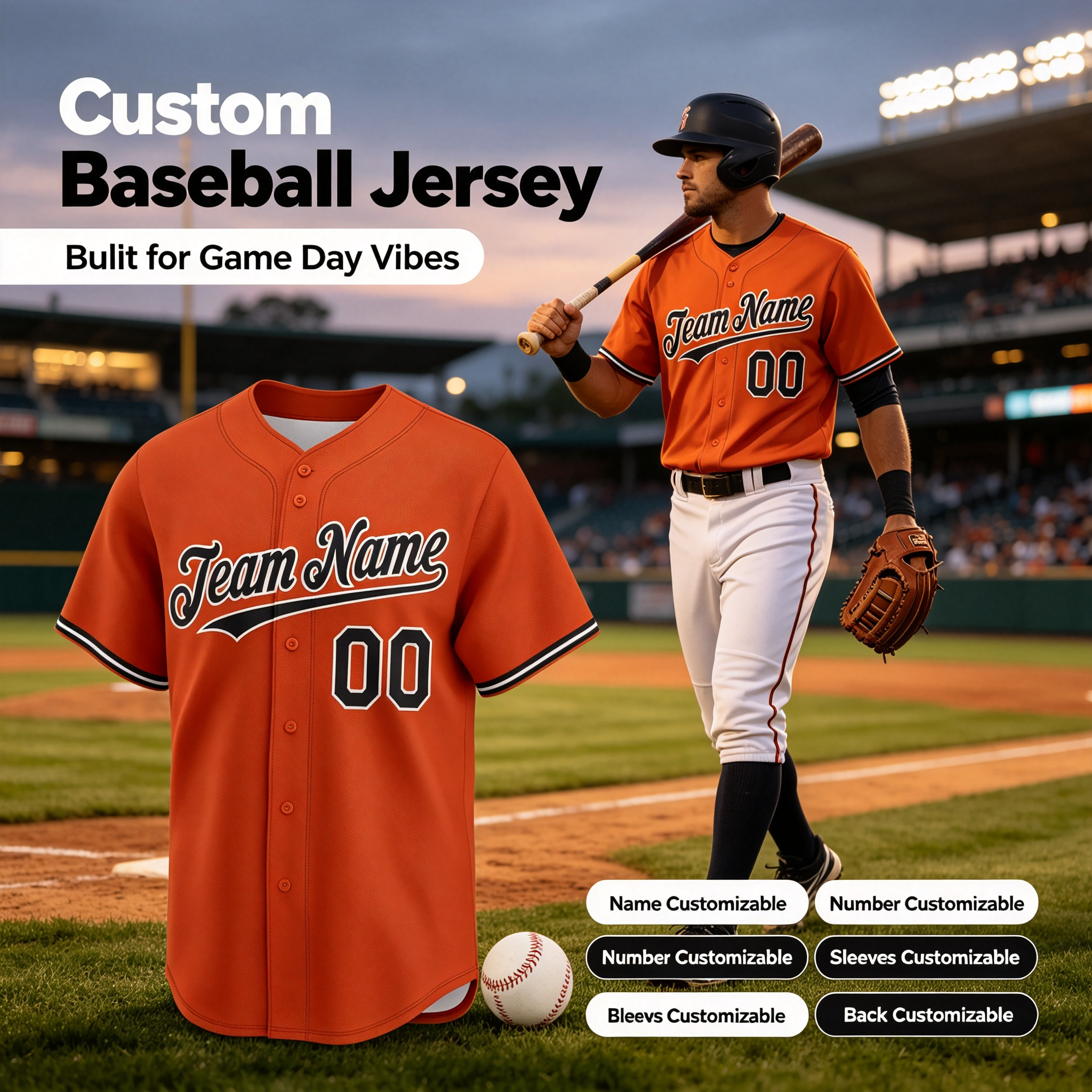 Custom Baltimore City Style Baseball Jersey Full Button Moisture Wicking Polyester For Men And Youth