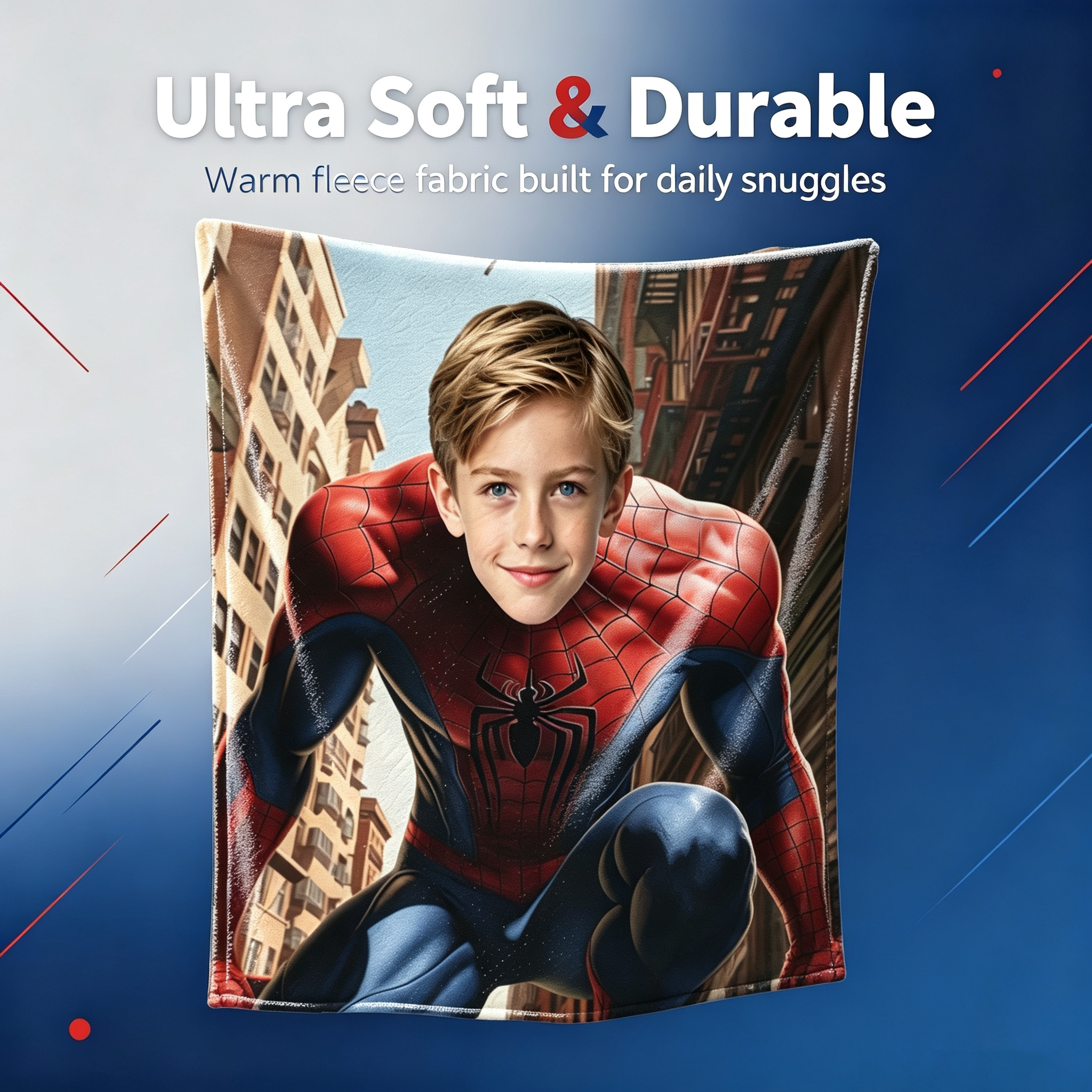 Custom Spider Man Photo Flannel Blanket Personalized Superhero City Background Throw Blanket For Kids Boys Birthday Gift