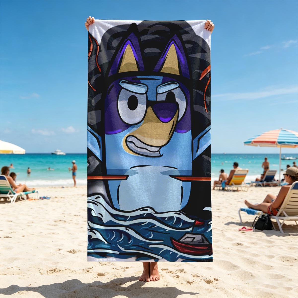 Bluey the Pirate Dog in a Stormy Sea Adventure - Beach towels