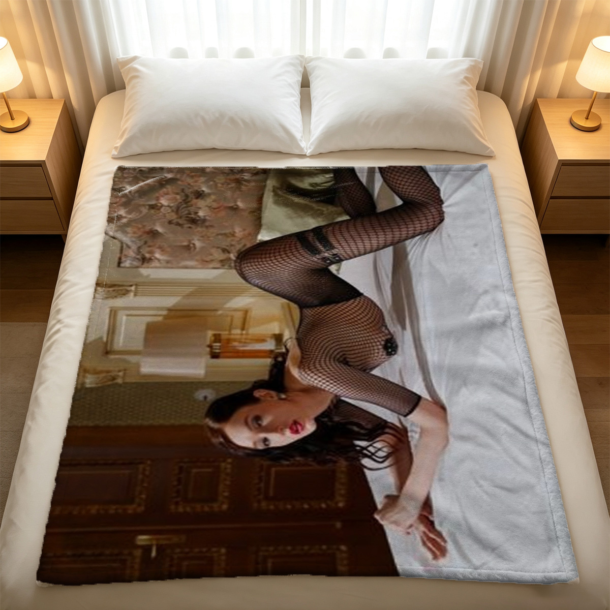 Nude Emma Watson lying on red rose petals in bed - Blanket
