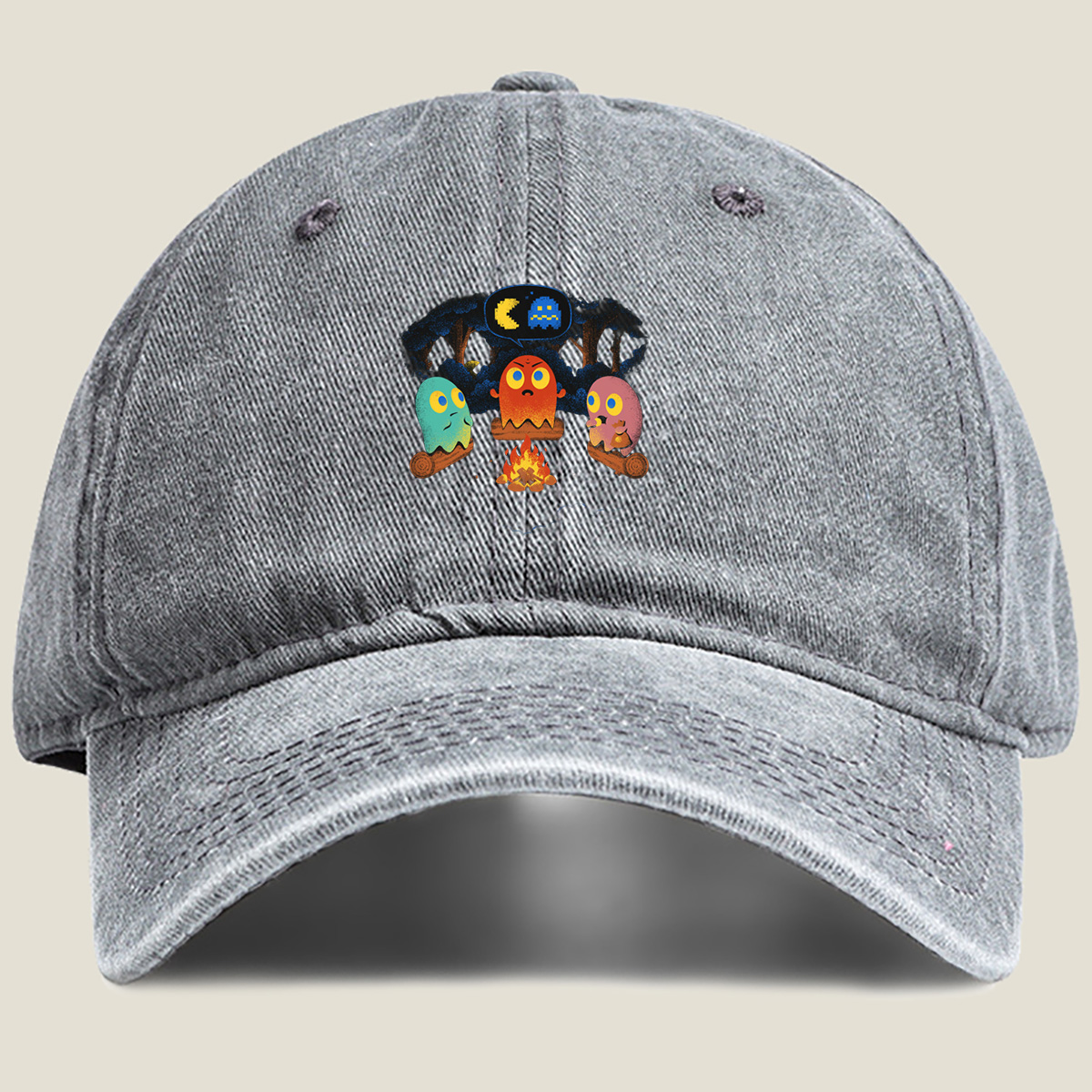 Pac-Man Ghosts Campfire Story - Washed Denim - Baseball Cap