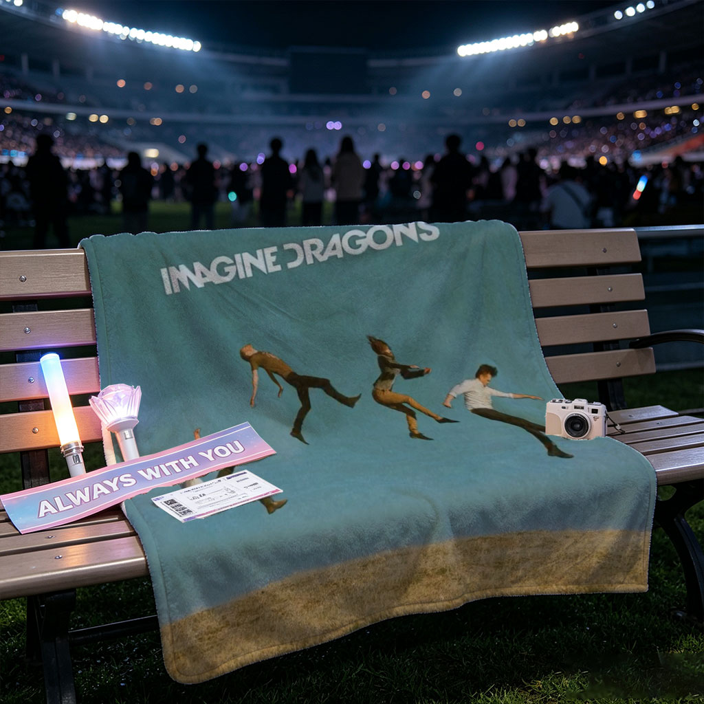 Imagine Dragons Band Members Jumping in a Field Under Blue Sky - Blankets