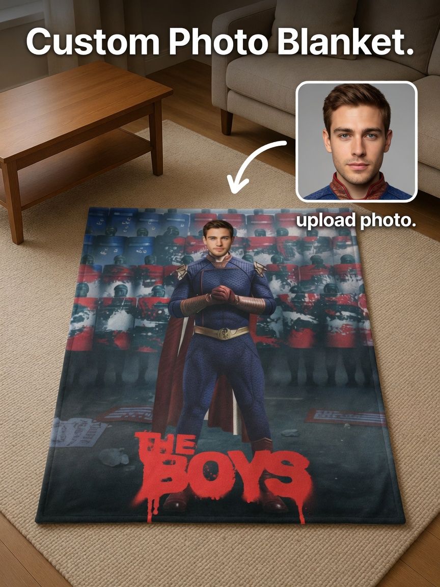 Custom Photo Face Flannel Blanket Personalized Superhero Art Ultra Soft Cozy Throw for Bed Sofa and Gifts