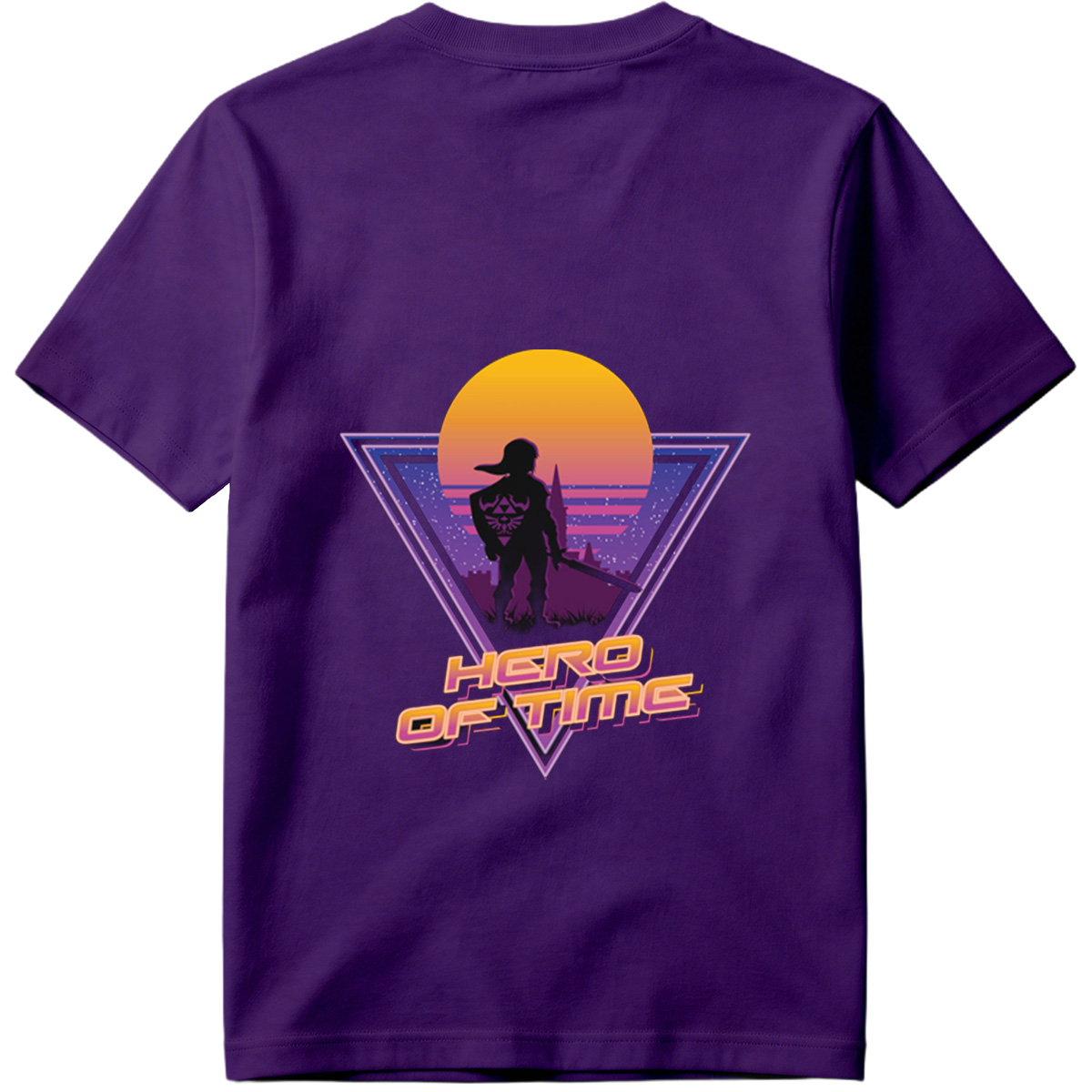 Hero of Time: Link Silhouette in Retro Sunset Scene - Tee