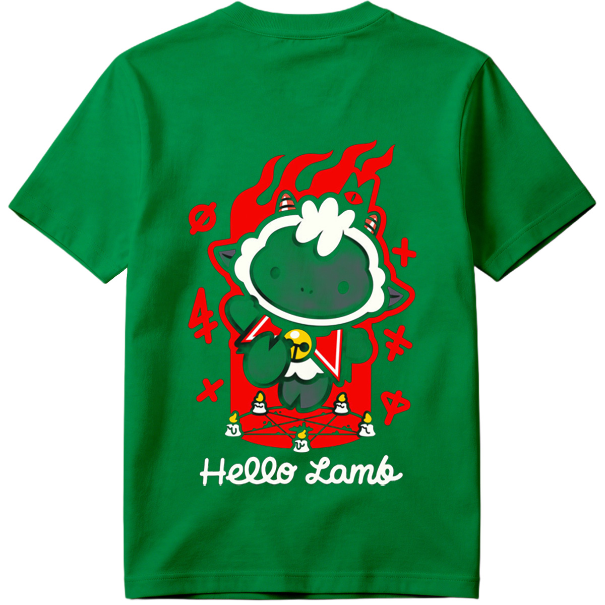 Hello Lamb: Dark Sheep with Flames and Ritual Symbols - Tee