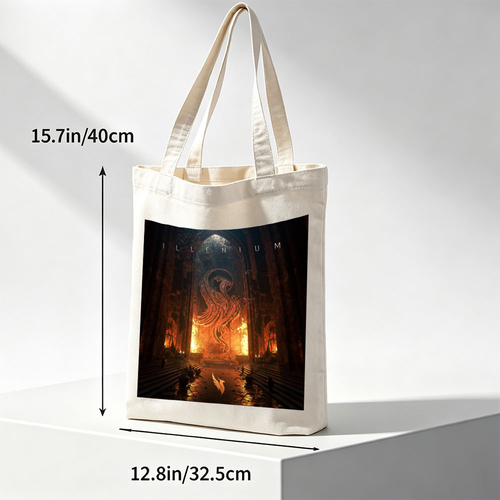 Illenium Cathedral of Fire and Flames with a Serpentine Dragon in the Center - Canvas tote bags