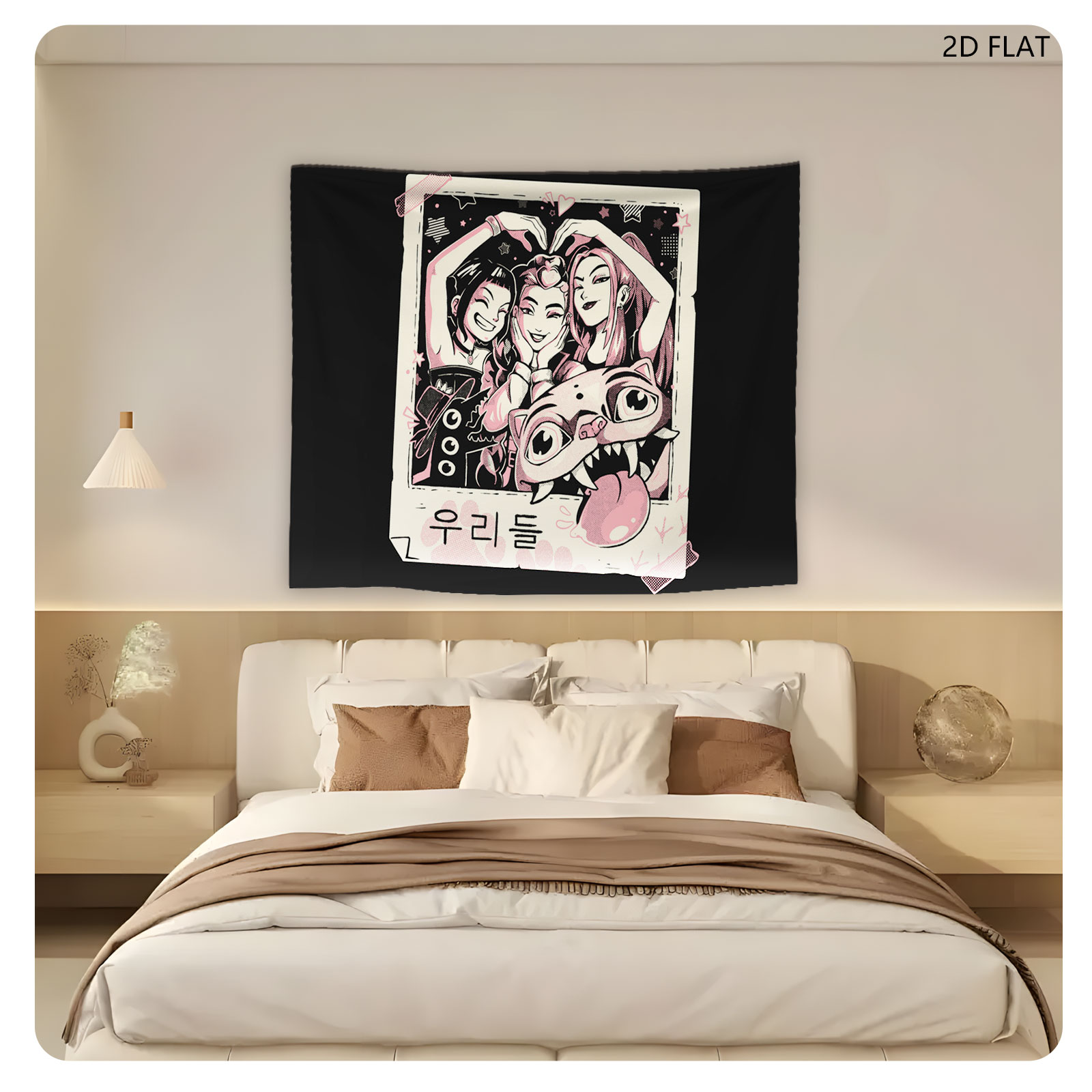 Three Girls and a Cat in a Polaroid Frame - Tapestry