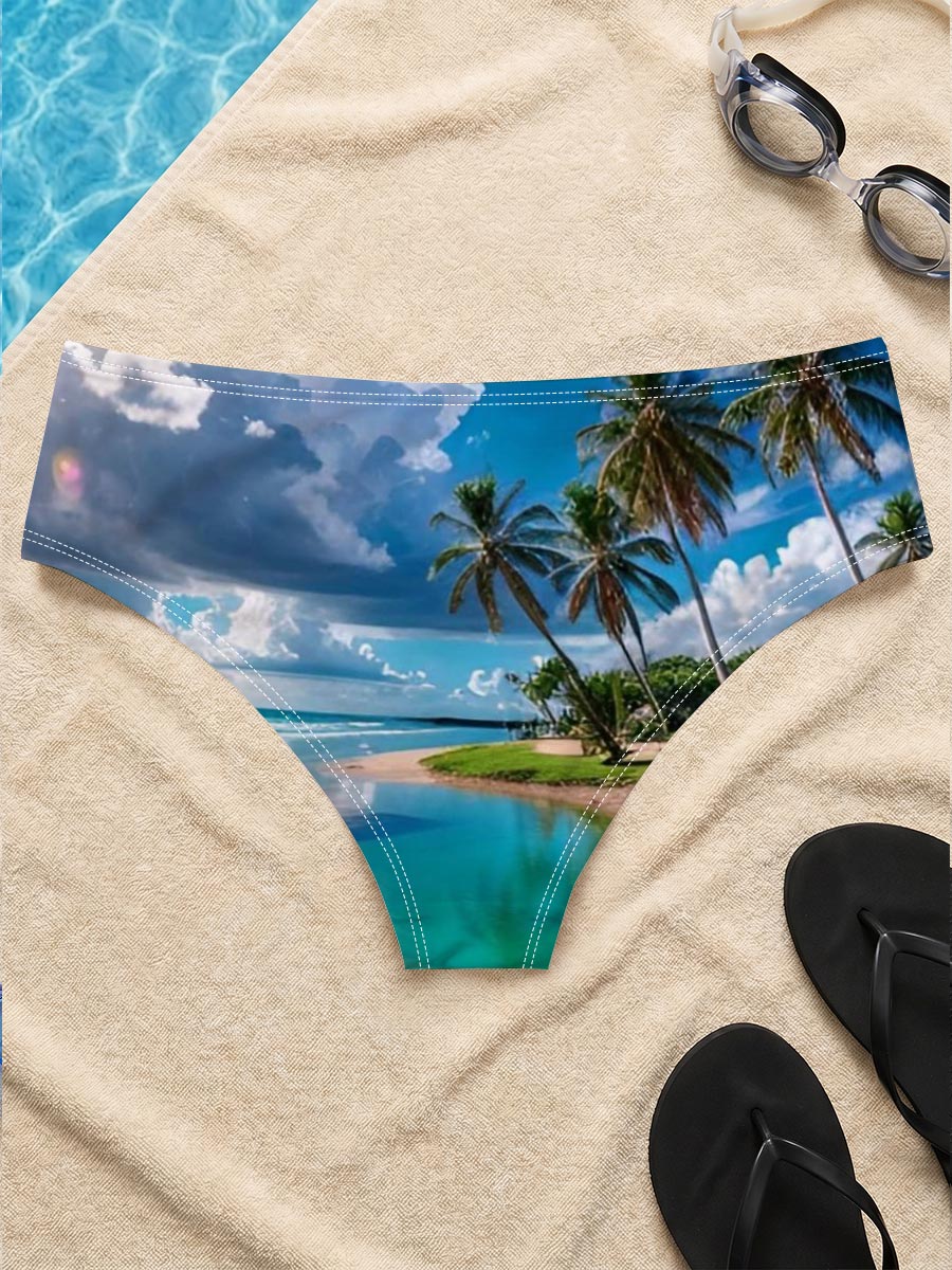 Tropical Beach with Palm Trees and Crystal Clear Water -  Men's swim trunks