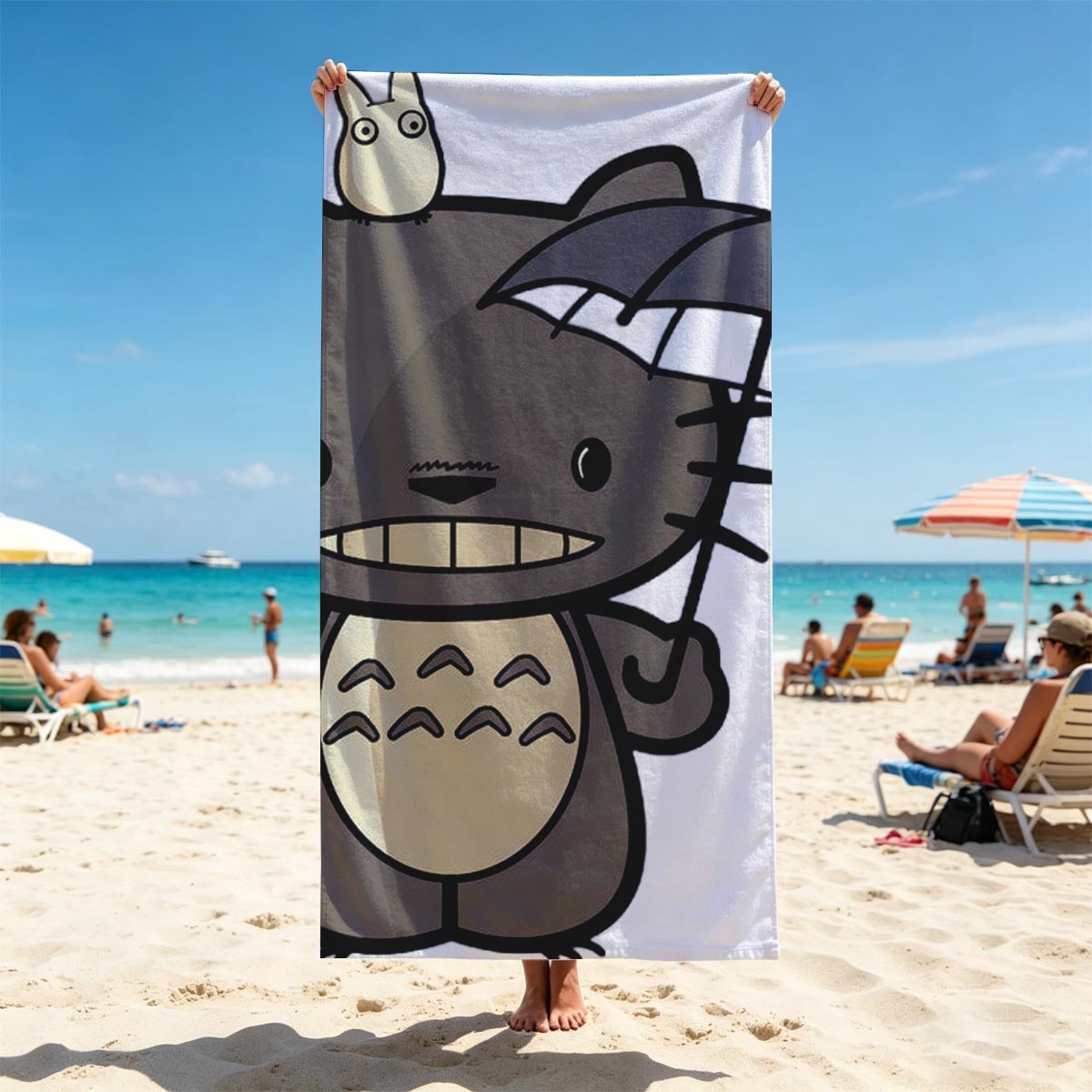 Totoro Holding Umbrella with Small Totoro on Head - Beach towels