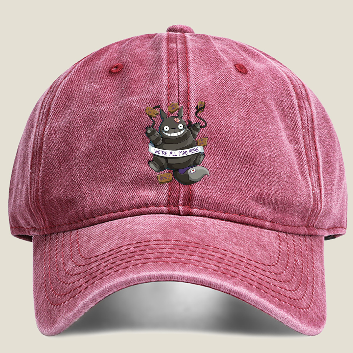 Totoro Meets Alice in Wonderland: We're All Mad Here - Washed Denim - Baseball Cap