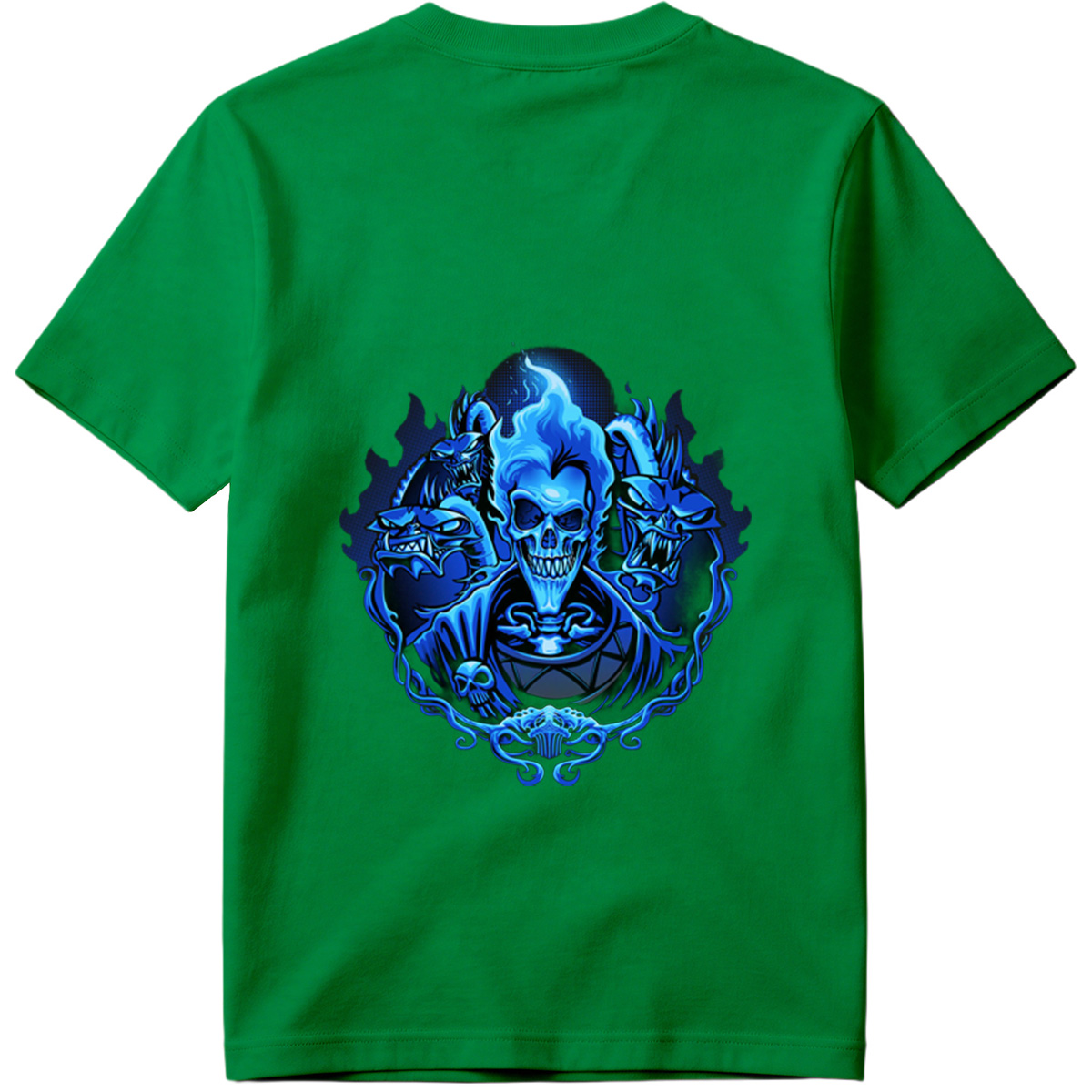 Blue Flame Skull with Demonic Creatures - Tee