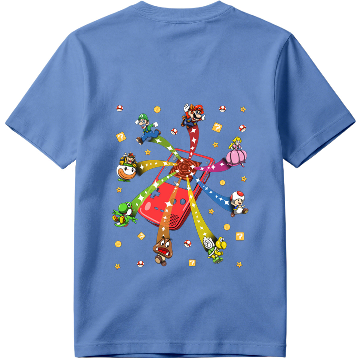 Super Mario Characters Bursting from a Game Console - Tee