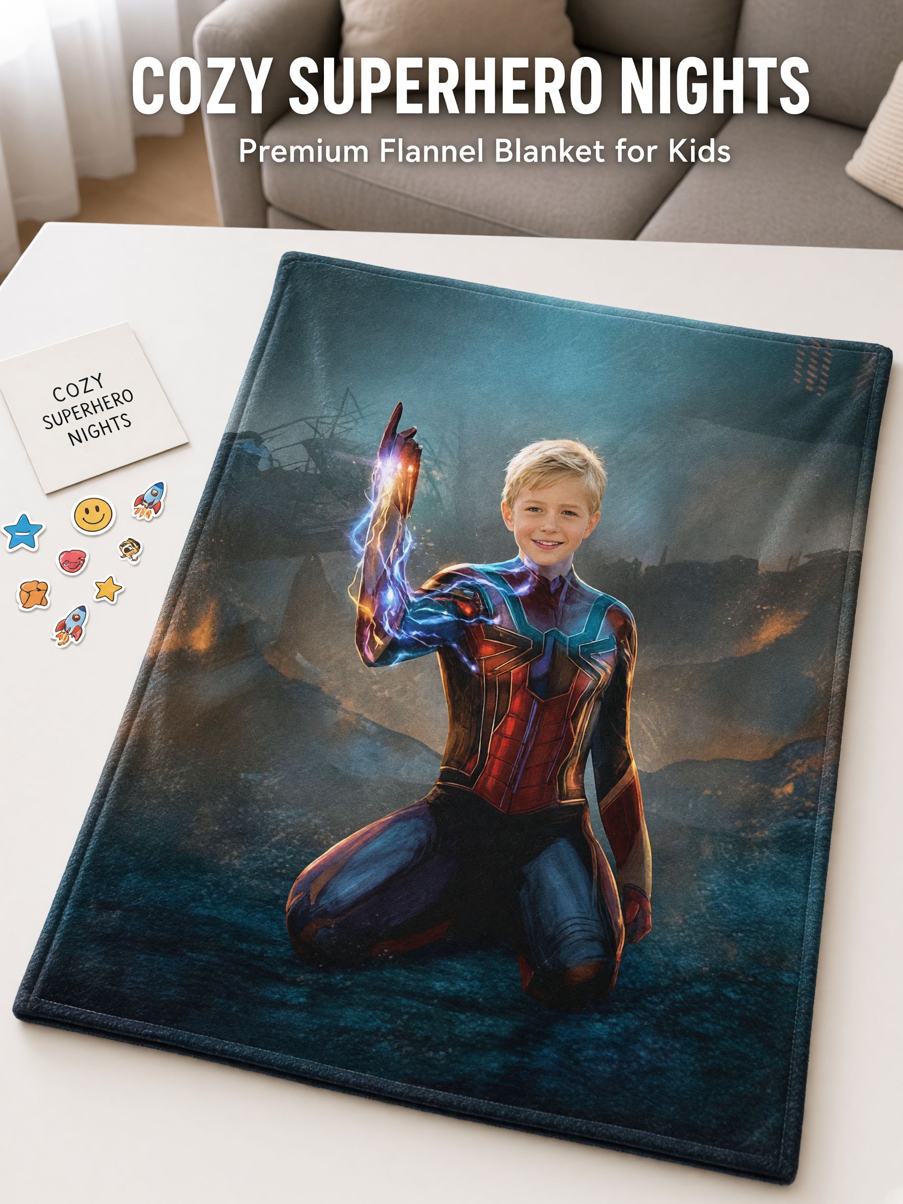Custom Face Superhero Photo Blanket Ultra Soft Anti Pilling Flannel Throw Ideal Personalized Gift for Kids and Family
