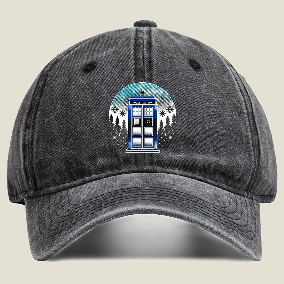 TARDIS in Winter Wonderland - Washed Denim - Baseball Cap