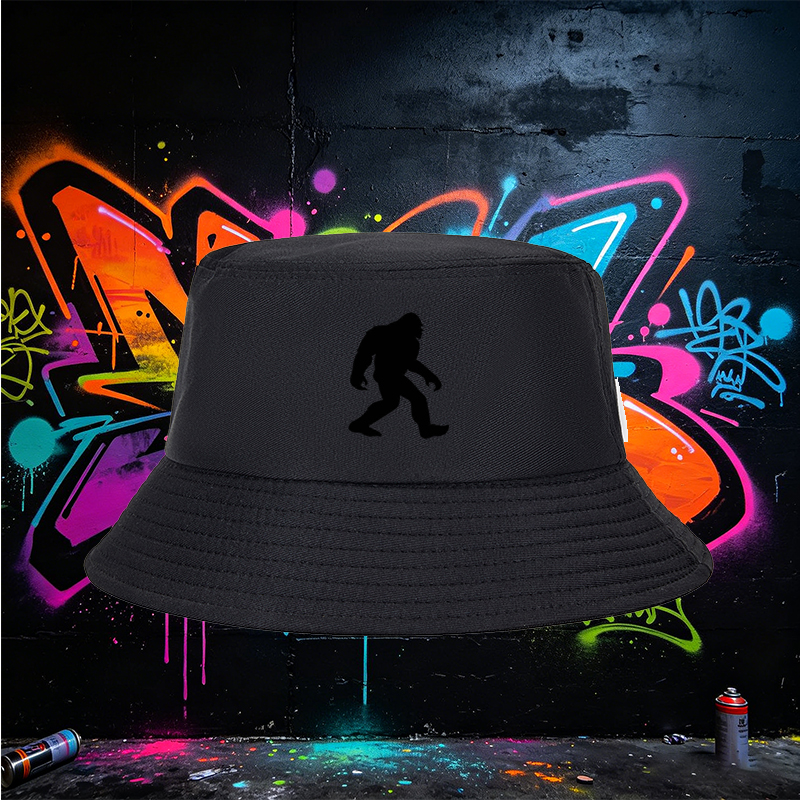 Unisex Fisherman Hat with Bigfoot Silhouette Print - Classic Cotton Bucket Hat for Outdoor Adventures, Hiking, Camping, and Casual Wear - Perfect for Nature Lovers and Wildlife Enthusiasts