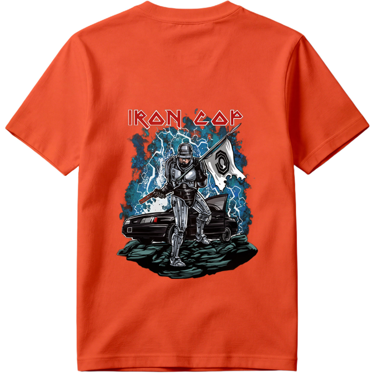 Iron Cop: Robo-Police Officer with Flag and Car - Tee