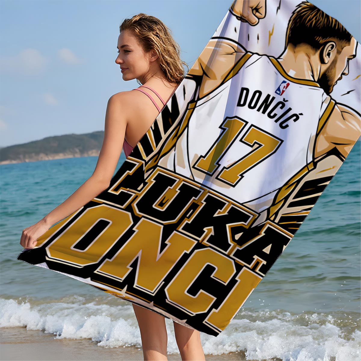 Luka Doncic NBA Player Jersey Artwork - Beach towels