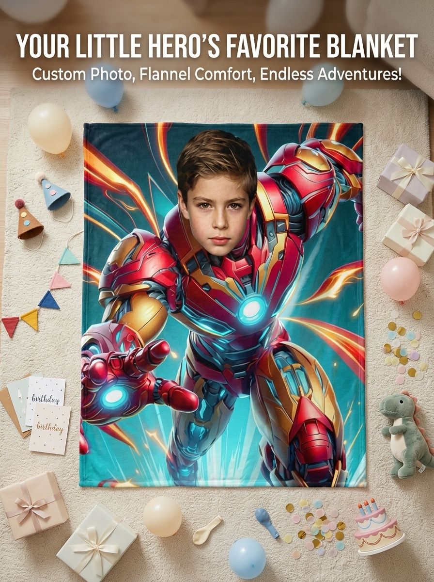 Custom Face Superhero Blanket Personalized Photo Throw Ultra Soft Anti Pilling Flannel Fleece for Bed Couch Ideal Gift