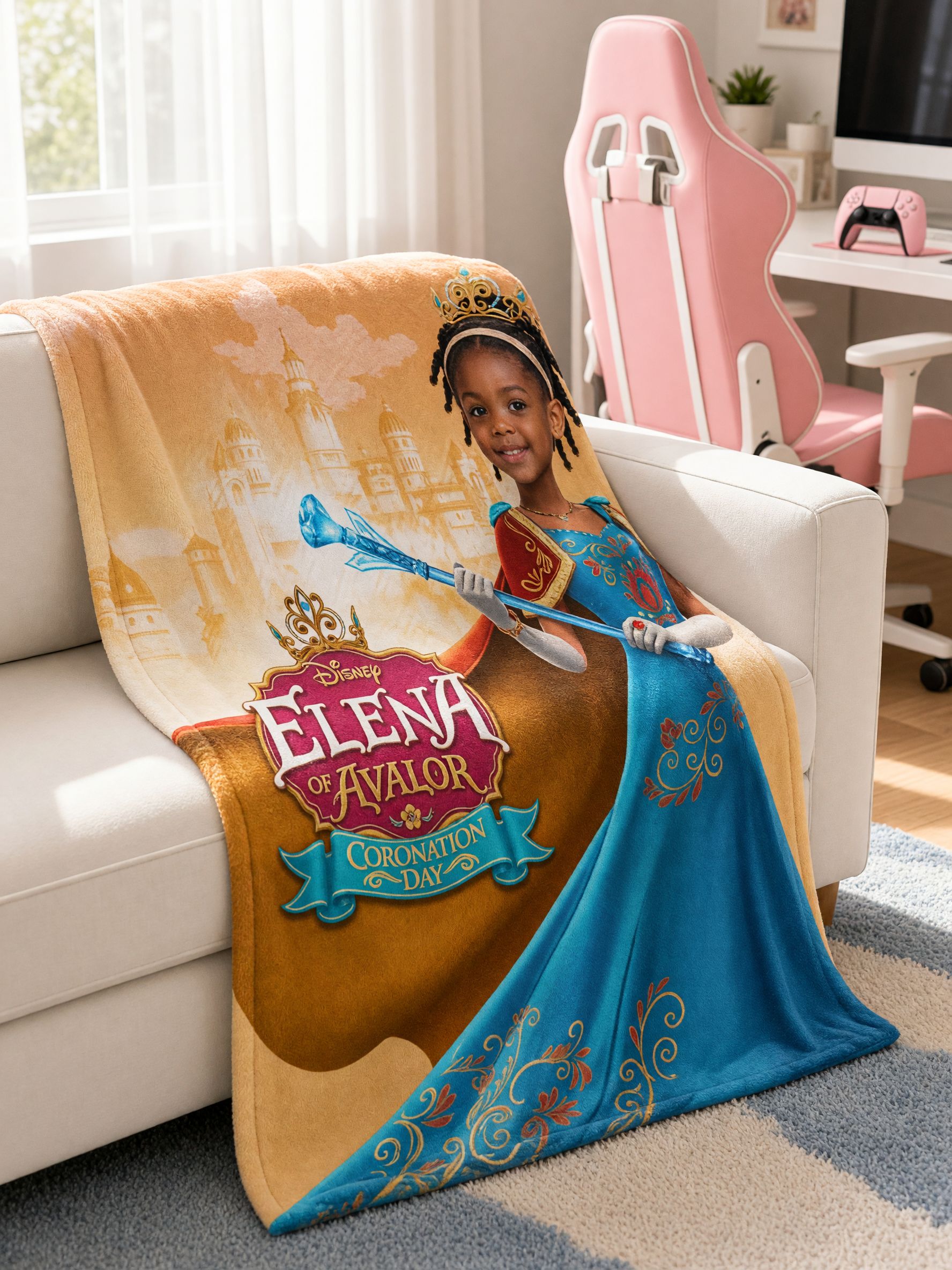 Custom Face Photo Blanket, Personalized Royal Princess Flannel Throw, Cozy Anti-Pilling Keepsake Gift for Kids and Bed