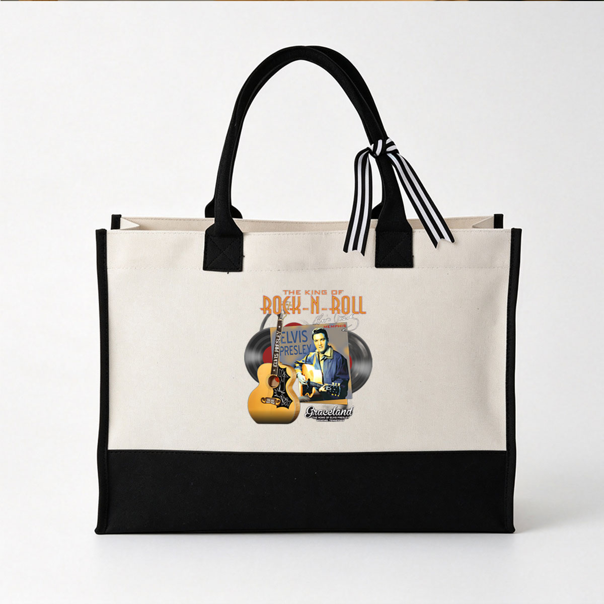 Elvis Presley: The King of Rock-N-Roll at Graceland, Memphis - Canvas patchwork gift tote bag