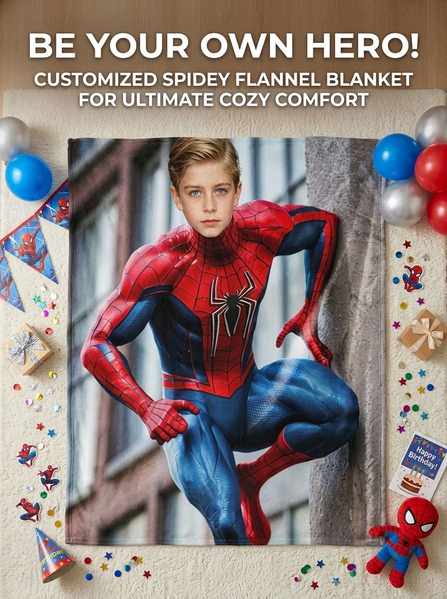 Custom Face Photo Superhero Flannel Fleece Blanket, Ultra Soft Personalized Throw for Bed Couch, Cozy Gift for Kids
