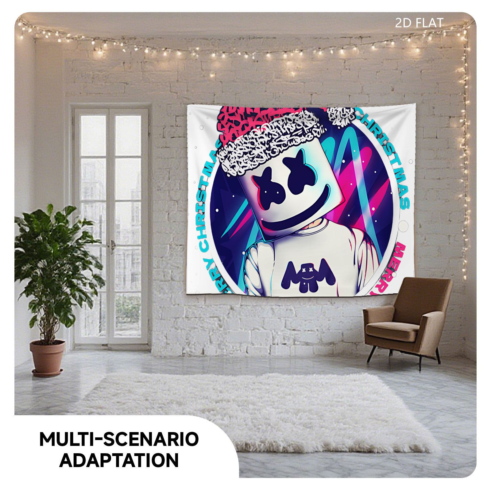 Marshmello Wears Santa Hat, Merry Christmas Celebration - Tapestry