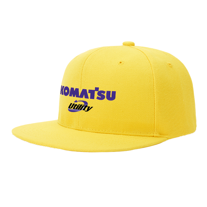 Flat Brim Baseball Cap Komatsu Utility Logo Print Streetwear Underground Skate Style for Basketball Court Skate Park Urban Riders and Rap Artists