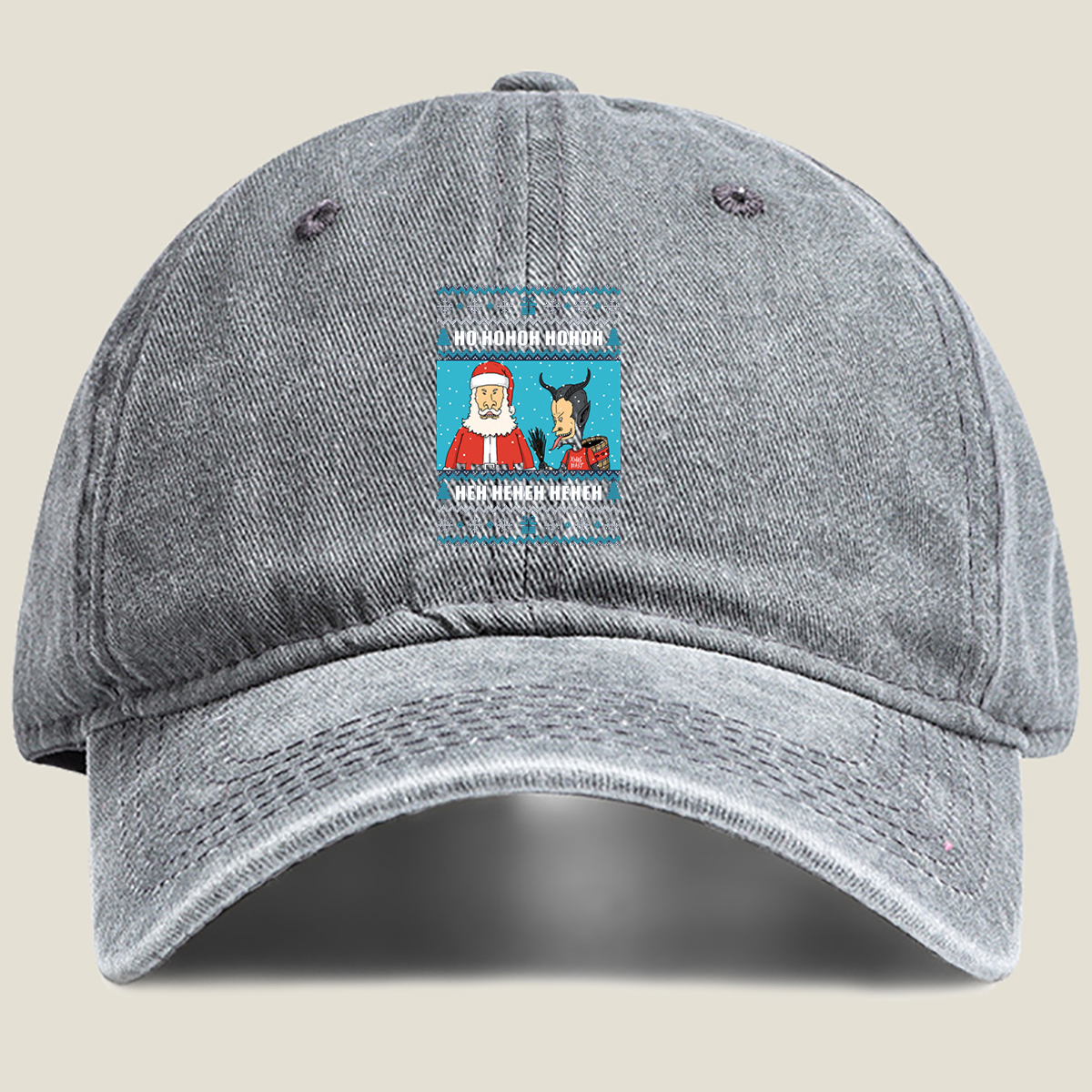 Santa and the Xmas Beast: Ho Ho Ho, Heh Heh Heh - Washed Denim - Baseball Cap