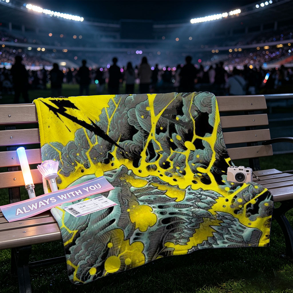 Metallica Band in Explosive Comic-Style Scene with Electric Yellow and Black Mechanical Chaos - Blankets