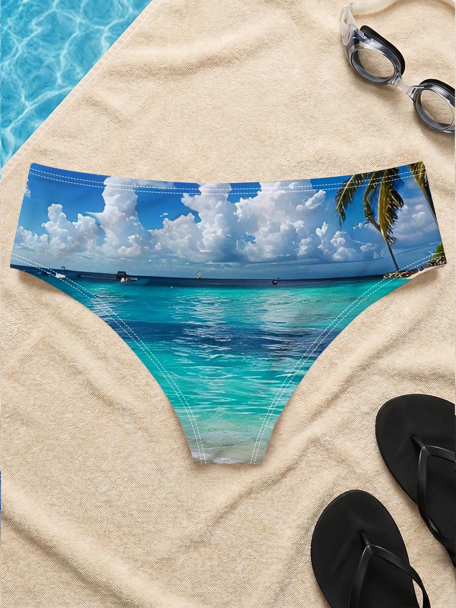 Crystal Clear Waters and Palm Trees Under a Blue Sky -  Men's swim trunks