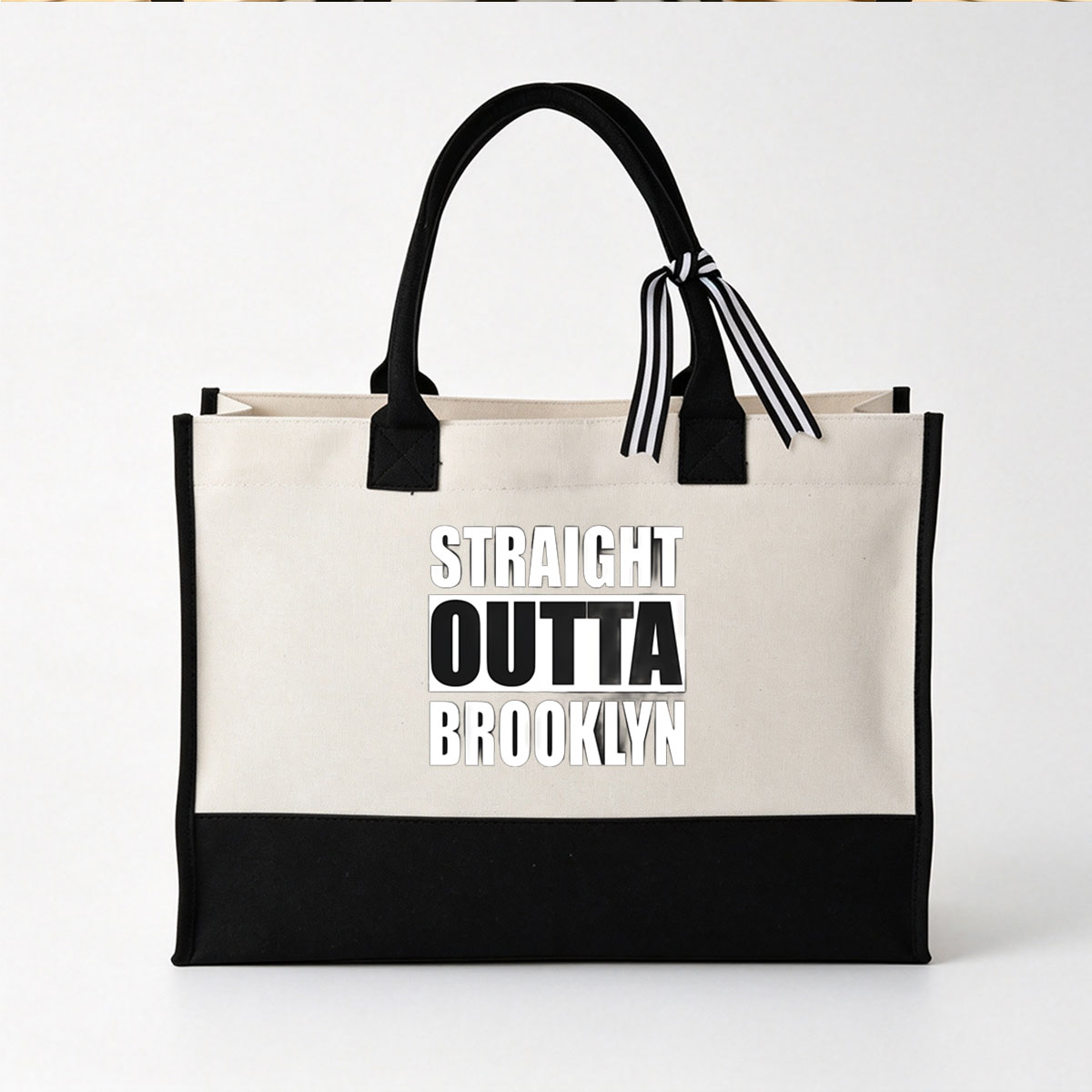 Straight Outta Brooklyn - Canvas patchwork gift tote bag