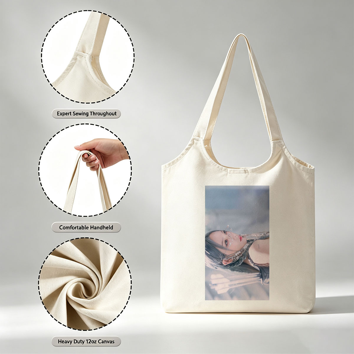 Jennie Blackpink Ice Queen Fantasy Portrait with Pearl Accessories and Silver Hair - Canvas shoulder bags/