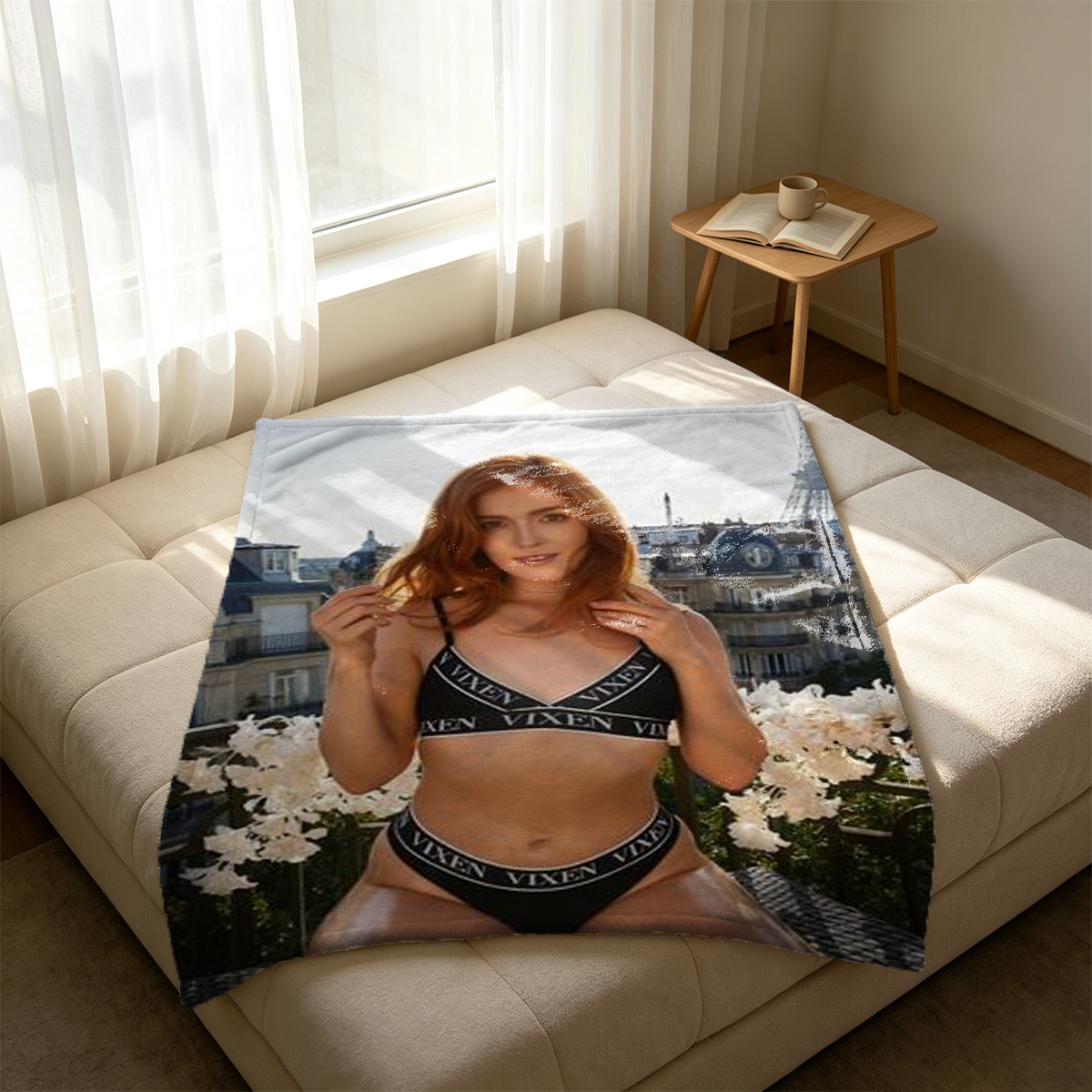 Redhead in Black Vixen Bikini Standing in Tropical Ocean - Blanket